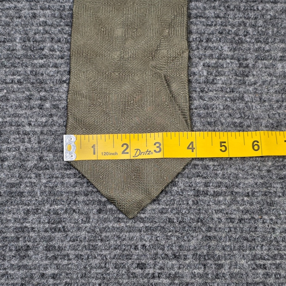 Zylos George Machado Silk Tie Men's Olive Green Geometric Diamond USA Made VTG - Picture 6 of 8